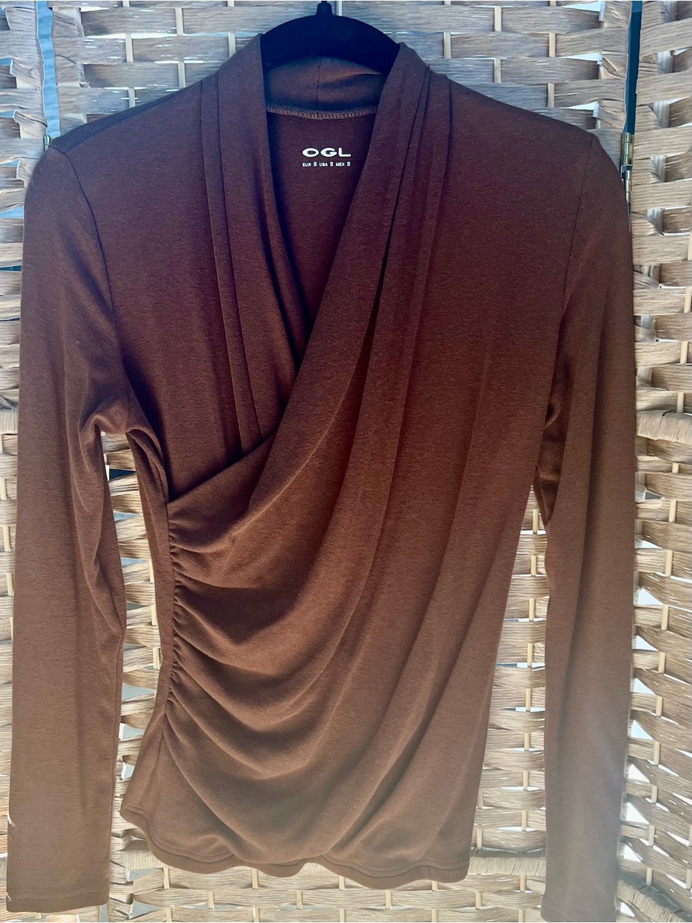 OGL Chocolate Brown Draped Long-Sleeve sweater top